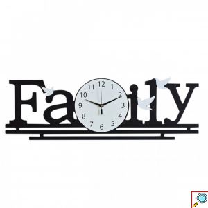 Μαύρο Pολόι Τοίχου Family από Υψηλής Ποιότητας Ίνες Ξύλου 80x26cm