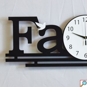 Μαύρο Pολόι Τοίχου Family από Υψηλής Ποιότητας Ίνες Ξύλου 80x26cm