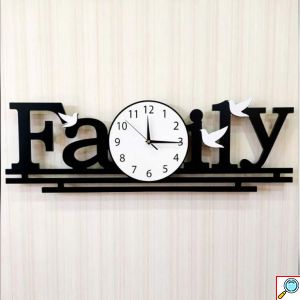 Μαύρο Pολόι Τοίχου Family από Υψηλής Ποιότητας Ίνες Ξύλου 80x26cm