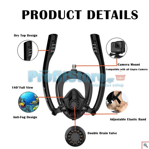 Sub Full Face Snorkel Mask HJKB K2 - Ολοπρόσωπη Μάσκα με 2 Αναπνευστήρες και Βάση για Action Camera