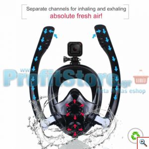 Sub Full Face Snorkel Mask HJKB K2 - Ολοπρόσωπη Μάσκα με 2 Αναπνευστήρες και Βάση για Action Camera