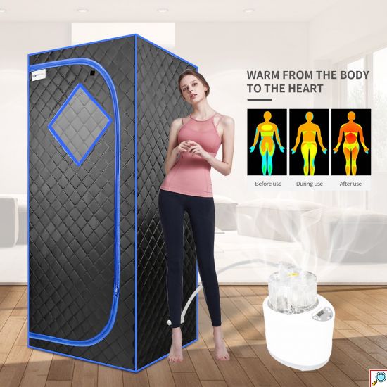 VSauna 2.0 Ολόσωμη Φορητή Ατομική Σάουνα - Χαμάμ Ατμού με Ισοθερμική Αδιάβροχη Καμπίνα & Τηλεκοντρόλ - Portable Steam Sauna Μαύρο