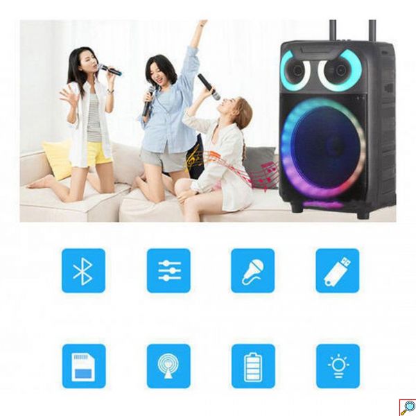 Φορητό Ηχείο Bluetooth Karaoke Party –με Μικρόφωνο, Τηλεχειρισμό & Διακοσμητικό Φωτισμό LED Andowl Q-YX8000 Μαύρο