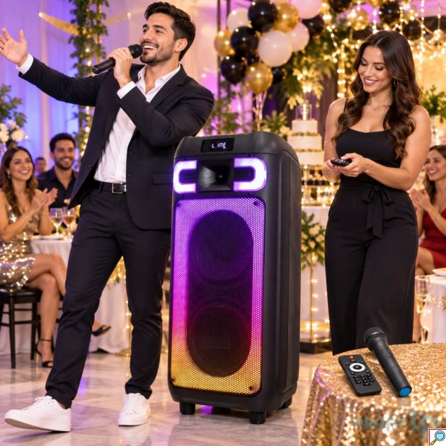 Φορητό Ηχείο Bluetooth 2x8 – Δυνατός Ήχος & RGB Φωτισμός - Party Speaker με Ασύρματο Μικρόφωνο, FM Radio, USB, Equalizer, TWS