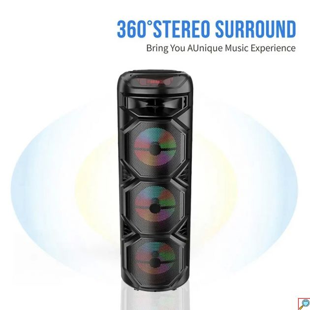 Φορητό Ηχείο Bluetooth 3×8” – Δυνατός Ήχος και Μικρόφωνο με Τηλεχειριστήριο Μαύρο