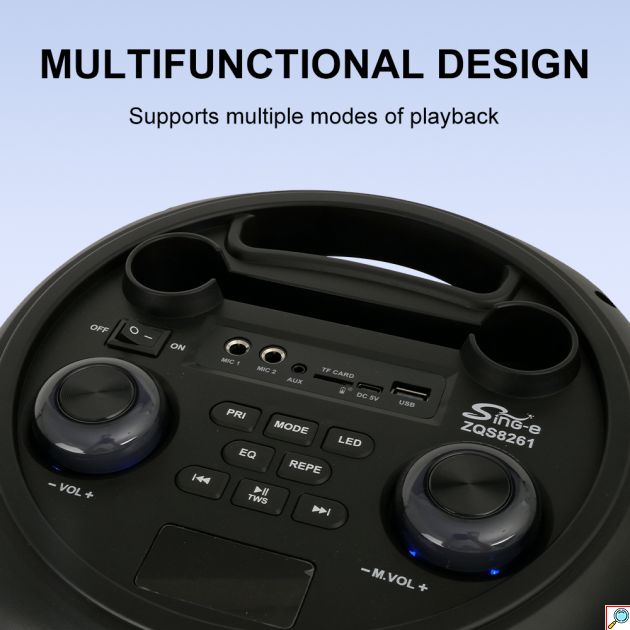 Φορητό Ηχείο Bluetooth 8’’ με Μικρόφωνο, Τηλεχειριστήριο & RGB Φωτισμό - Ιδανικό για Party & Karaoke SING-E