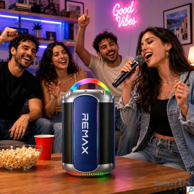 Φορητό Ηχείο Bluetooth Remax RB-MB06 120W με Ασύρματο Μικρόφωνο | Party Speaker RGB Light, TWS Pairing, USB & AUX για Karaoke & Εκδηλώσεις