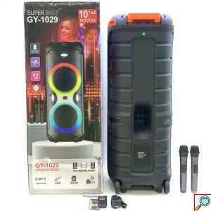 Φορητό Ηχείο Καραόκε με 2 Μικρόφωνα, Bluetooth, FM και Φωτισμό LED RGB - SuperBass