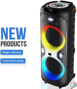 Φορητό Ηχείο Καραόκε με 2 Μικρόφωνα, Bluetooth, FM και Φωτισμό LED RGB - SuperBass