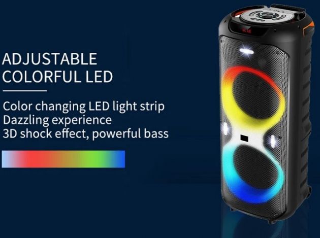 Φορητό Ηχείο Καραόκε με 2 Μικρόφωνα, Bluetooth, FM και Φωτισμό LED RGB - SuperBass