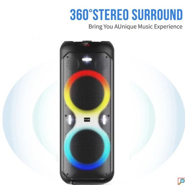 Φορητό Ηχείο Καραόκε με 2 Μικρόφωνα, Bluetooth, FM και Φωτισμό LED RGB - SuperBass