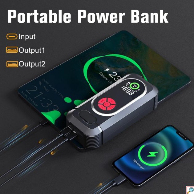 Φορητός Εκκινητής Μπαταρίας 12V με Power Bank, USB & Αεροσυμπιεστή