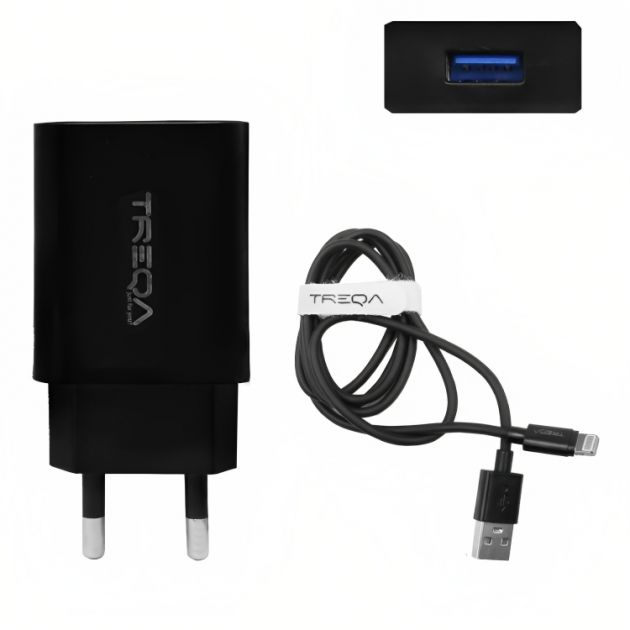 Φορτιστής Ταχείας Φόρτισης με 1 Θύρα USB 3.1A 18W και Καλώδιο Lightning - Treqa