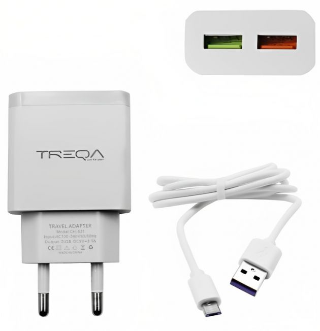 Φορτιστής Ταχείας Φόρτισης με 2 Θύρες USB 3.1A και Καλώδιο Micro USB - Treqa