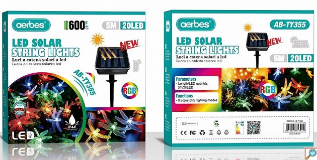 Ηλιακά Φωτάκια - 5m RGB λιβελούλες, 20 LED, Ηλιακό Πάνελ & IP44