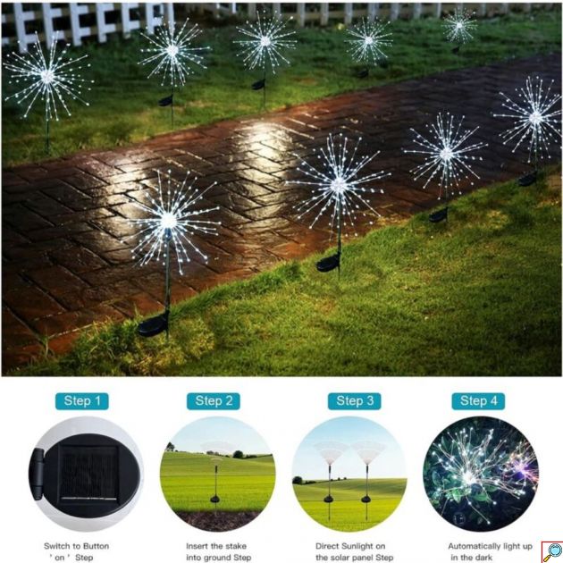 Ηλιακά Φωτάκια Κήπου Firework 150 LED – Εφέ Πυροτεχνημάτων | Σετ 2 Τεμ, Αδιάβροχα, Ηλιακή Ενέργεια