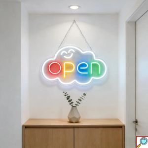 Φωτεινή Διαφημιστική Πινακίδα LED Neon OPEN – Πολύχρωμη USB 22x40cm