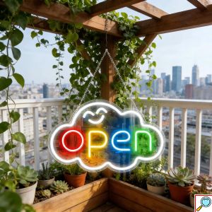 Φωτεινή Διαφημιστική Πινακίδα LED Neon OPEN – Πολύχρωμη USB 22x40cm