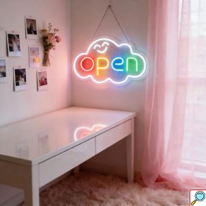 Φωτεινή Διαφημιστική Πινακίδα LED Neon OPEN – Πολύχρωμη USB 22x40cm