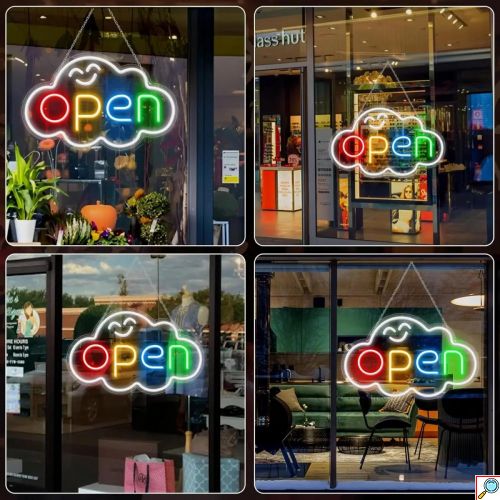 Φωτεινή Διαφημιστική Πινακίδα LED Neon OPEN – Πολύχρωμη USB 22x40cm