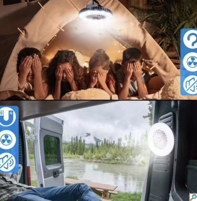Φορητό Φωτιστικό Camping LED & Ανεμιστηράκι - Δροσιά Και Φωτισμός 2 Σε 1 Με USB Φόρτιση