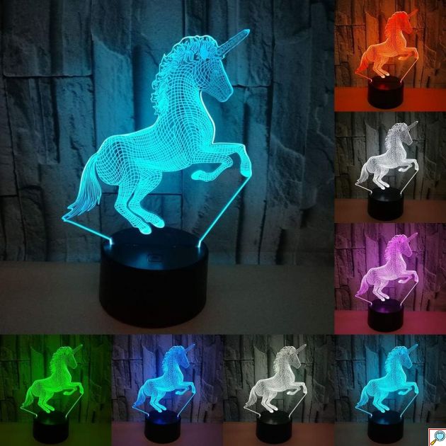 Επιτραπέζιο Φωτιστικό LED 3D Illusion Μονόκερος - 7 Χρώματα - Φωτιστικό Νυκτός με Smart Touch & USB, Ιδανικό για Παιδικό Δωμάτιο