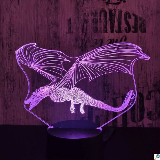 Επιτραπέζιο Φωτιστικό LED 3D Illusion Πετούμενος Δράκος - 7 Χρώματα, Ατμοσφαιρικός Φωτισμός, USB & Μπαταρία, Ιδανικό για Διακόσμηση