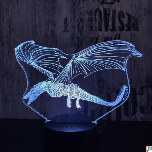 Επιτραπέζιο Φωτιστικό LED 3D Illusion Πετούμενος Δράκος - 7 Χρώματα, Ατμοσφαιρικός Φωτισμός, USB & Μπαταρία, Ιδανικό για Διακόσμηση