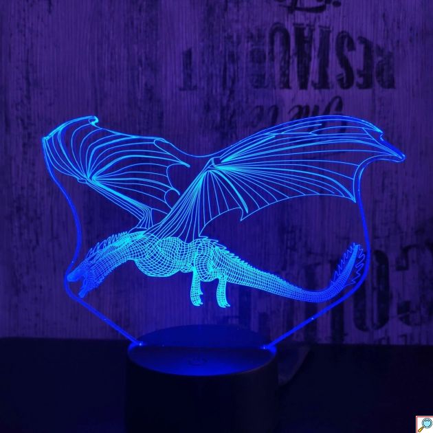 Επιτραπέζιο Φωτιστικό LED 3D Illusion Πετούμενος Δράκος - 7 Χρώματα, Ατμοσφαιρικός Φωτισμός, USB & Μπαταρία, Ιδανικό για Διακόσμηση