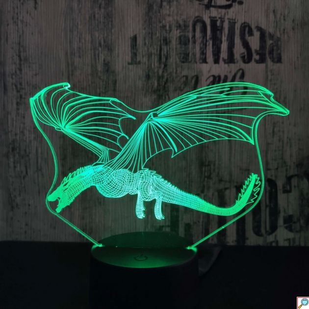 Επιτραπέζιο Φωτιστικό LED 3D Illusion Πετούμενος Δράκος - 7 Χρώματα, Ατμοσφαιρικός Φωτισμός, USB & Μπαταρία, Ιδανικό για Διακόσμηση