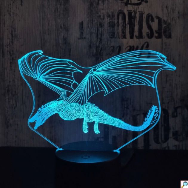 Επιτραπέζιο Φωτιστικό LED 3D Illusion Πετούμενος Δράκος - 7 Χρώματα, Ατμοσφαιρικός Φωτισμός, USB & Μπαταρία, Ιδανικό για Διακόσμηση