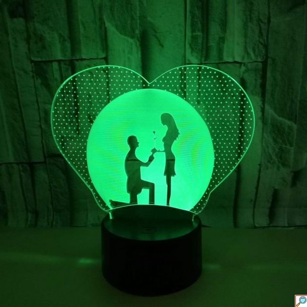 Επιτραπέζιο Φωτιστικό LED 3D Illusion Ζευγάρι σε Καρδιά - 7 Χρώματα - Ατμοσφαιρικός Φωτισμός, USB, Ιδανικό για Δώρο