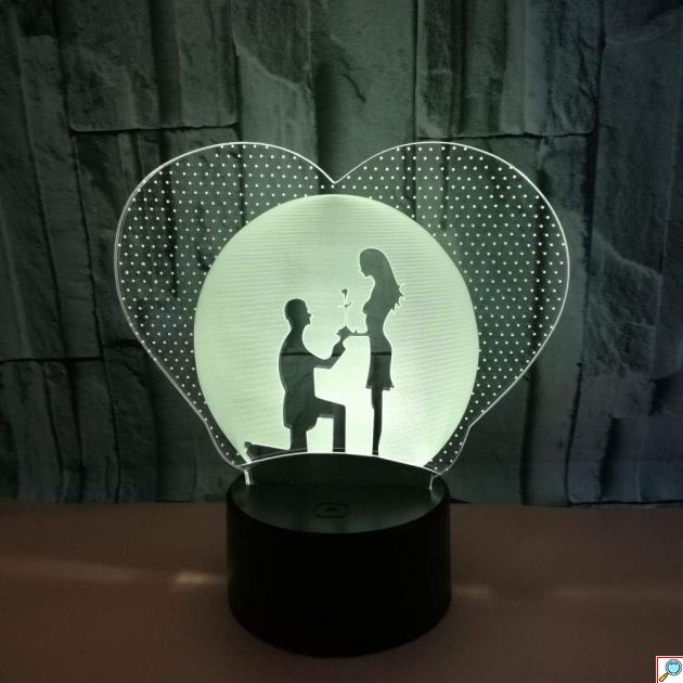 Επιτραπέζιο Φωτιστικό LED 3D Illusion Ζευγάρι σε Καρδιά - 7 Χρώματα - Ατμοσφαιρικός Φωτισμός, USB, Ιδανικό για Δώρο