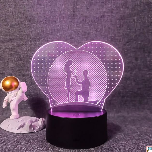 Επιτραπέζιο Φωτιστικό LED 3D Illusion Ζευγάρι σε Καρδιά - 7 Χρώματα - Ατμοσφαιρικός Φωτισμός, USB, Ιδανικό για Δώρο