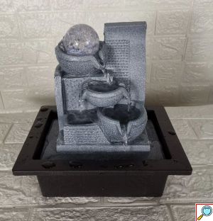 Διακοσμητικό Συντριβάνι Feng Shui Καταρράκτης Τρεχούμενου Νερού με Κιούπια, Εφέ LED Φωτισμού και Κρυστάλλινη Σφαίρα 23x23x18 cm