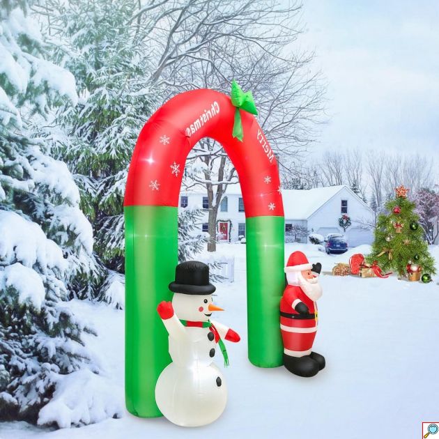 Χριστουγεννιάτικη Φουσκωτή Αψίδα 240cm με Άγιο Βασίλη, Χιονάνθρωπο & LED Φωτισμό για Κήπο και Είσοδο