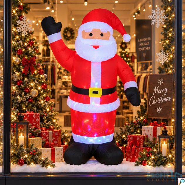 Φουσκωτός Άγιος Βασίλης 180cm με Extra Bright LED Φωτισμό
