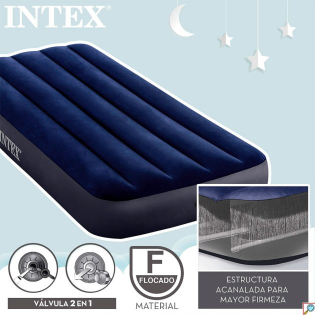 Μονό Φουσκωτό Κρεβάτι Fiber Tech Intex 191x76cm - Στρώμα Ύπνου Σκηνής Camping Μπλε