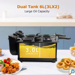 Ανοξείδωτη Φριτέζα 2 Θέσεων 6L 2x 1800W - Με Καπάκια και Ρύθμιση Θερμοκρασίας - AIGOSTAR