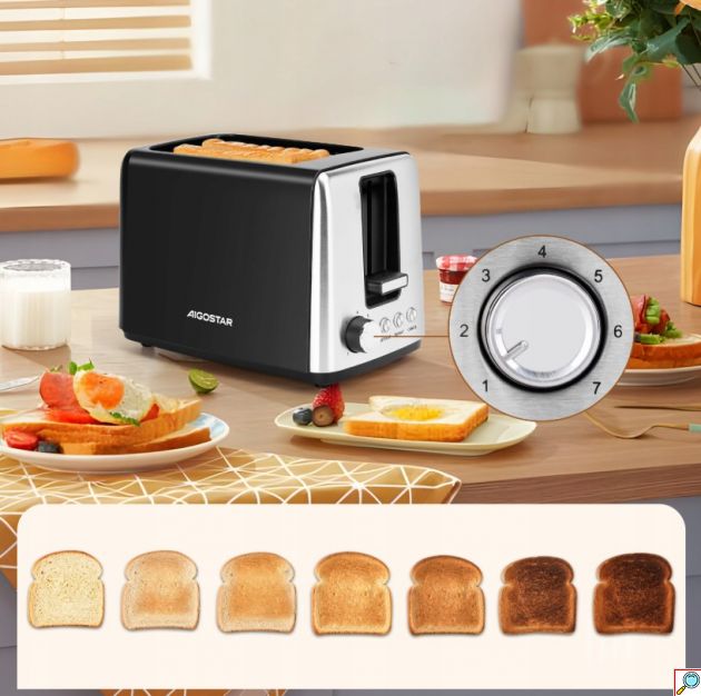 Φρυγανιέρα Aigostar 750W με 2 Θέσεις και 7 Επίπεδα Ψησίματος, Μαύρη