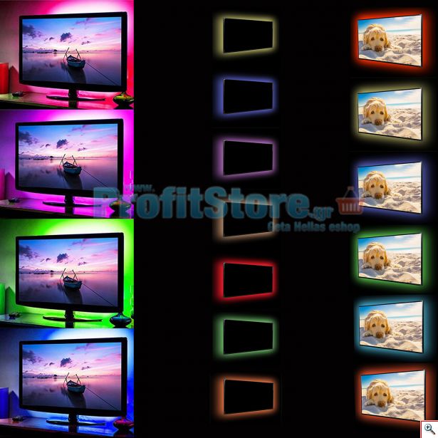 Πλήρες Κιτ Κρυφού Φωτισμού RGB Με USB 4x50cm με Τηλεχειριστήριο για Τηλεοράσεις και Υπολογιστές