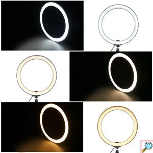Φωτογραφικό Φωτιστικό Δαχτυλίδι LED 26cm USB με Ρυθμιζόμενο Θερμό & Ψυχρό Φωτισμό - Dimmer - Τρίποδο & Βάση Στήριξης Κινητού - Ring Light Lamp