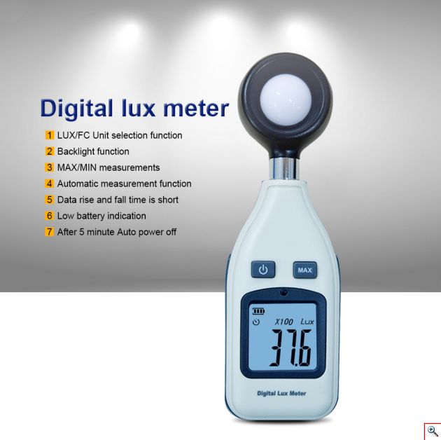 Μίνι Ψηφιακός Μετρητής Έντασης Φωτός / Φωτισμού 0 - 200000Lux & Fc Υψηλής Ακριβείας - Φωτόμετρο με Οθόνη LCD 