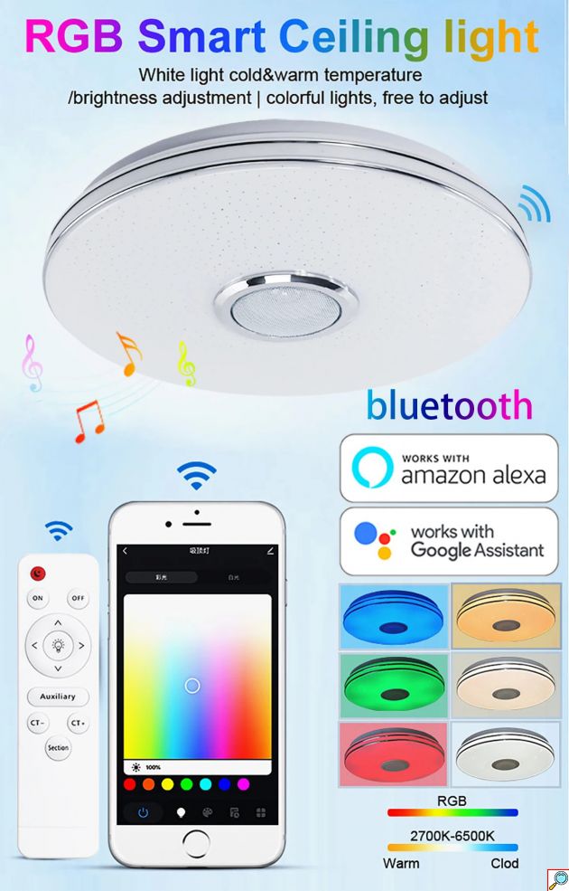 Έξυπνο Στρογγυλό Φωτιστικό Οροφής RGB με Τηλεχειριστήριο και Ηχείο - Universo