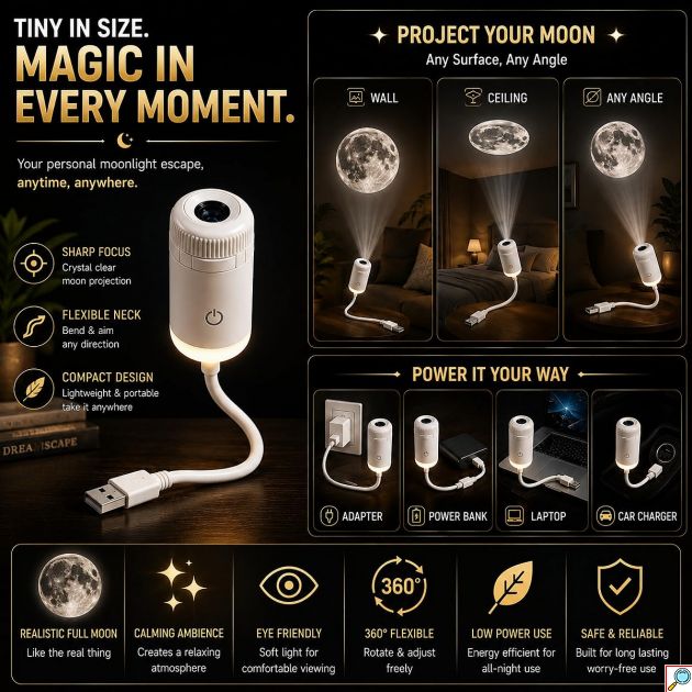 Galaxy Projector LED 2 σε 1 - Προβολή Σελήνης & Φωτιστικό Νυκτός USB με Περιστροφή 360° - Ατμοσφαιρικός Φωτισμός για Χαλάρωση & Διακόσμηση