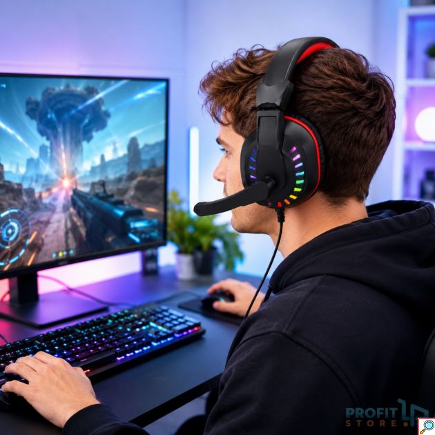 Gaming Ακουστικά με RGB Φωτισμό και 40mm Drivers, Αποσπώμενο Μικρόφωνο και Άνετα Μαξιλαράκια