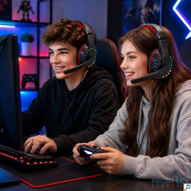 Gaming Ακουστικά με RGB Φωτισμό και 40mm Drivers, Αποσπώμενο Μικρόφωνο και Άνετα Μαξιλαράκια