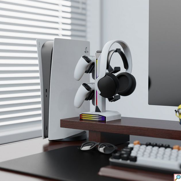 Βάση Gaming - 2 σε 1 RGB οργάνωση για ακουστικά & χειριστήρια - 7 λειτουργίες φωτισμού, 2 USB, Plug & Play