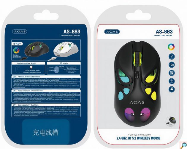 Ασύρματο Gaming Ποντίκι AOAS AS-863 - Bluetooth & 2.4GHz με Πολύχρωμο RGB Φωτισμό για PC & Laptop