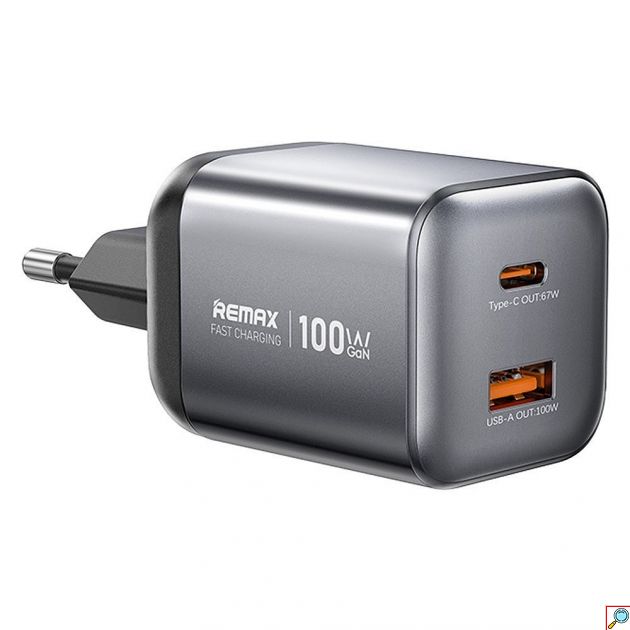 Φορτιστής GaN 100W Remax – Διπλή Θύρα USB-C και USB-A - Ταχεία Φόρτιση, Συμπαγής, Περιλαμβάνει Καλώδιο